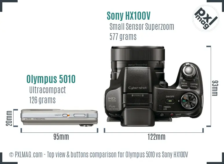 Olympus 5010 vs Sony HX100V top view buttons comparison