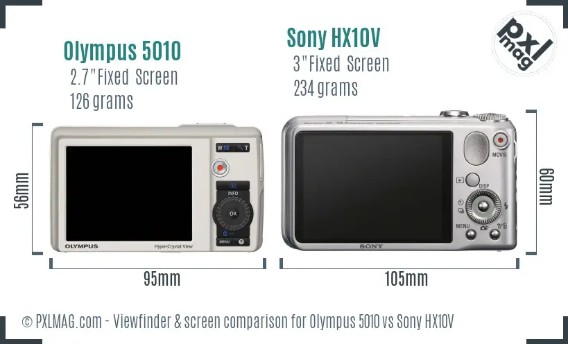 Olympus 5010 vs Sony HX10V Screen and Viewfinder comparison