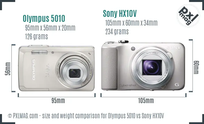 Olympus 5010 vs Sony HX10V size comparison