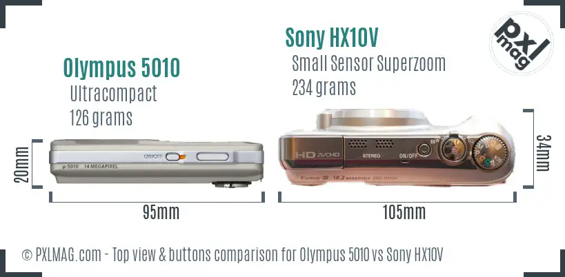 Olympus 5010 vs Sony HX10V top view buttons comparison
