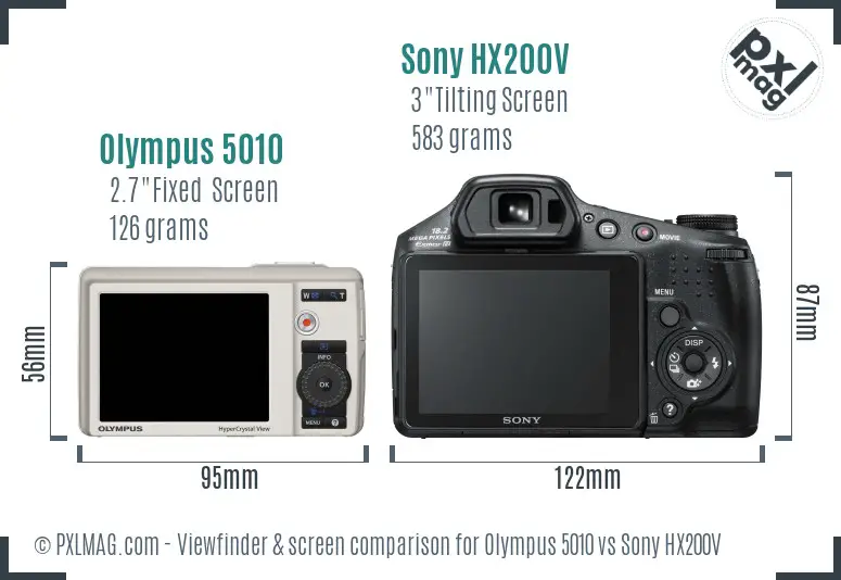 Olympus 5010 vs Sony HX200V Screen and Viewfinder comparison