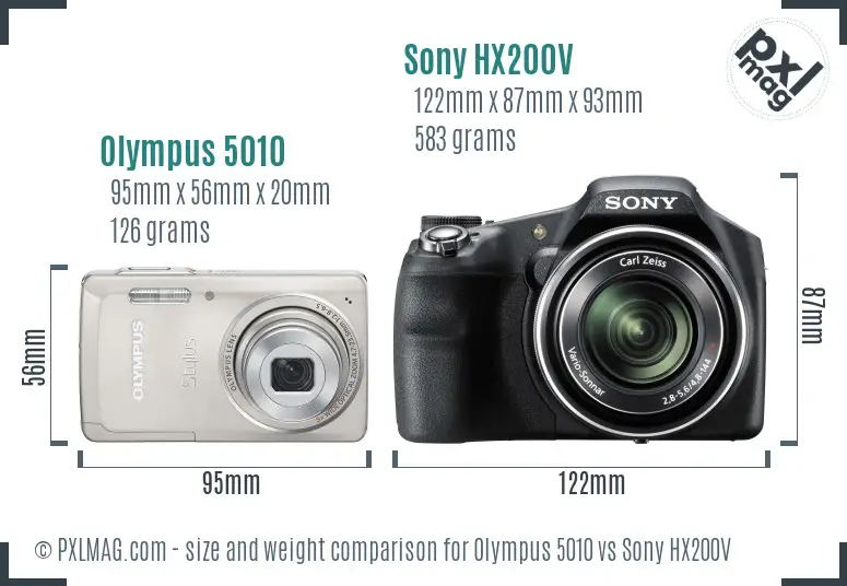 Olympus 5010 vs Sony HX200V size comparison
