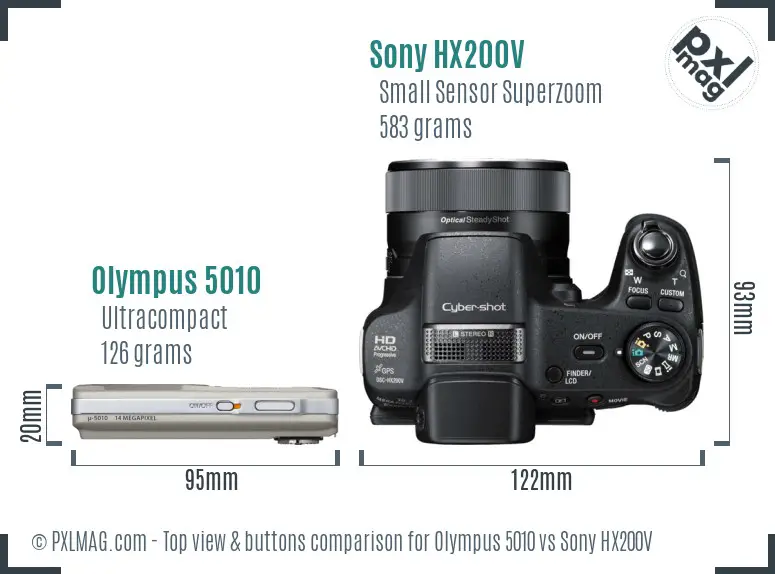 Olympus 5010 vs Sony HX200V top view buttons comparison