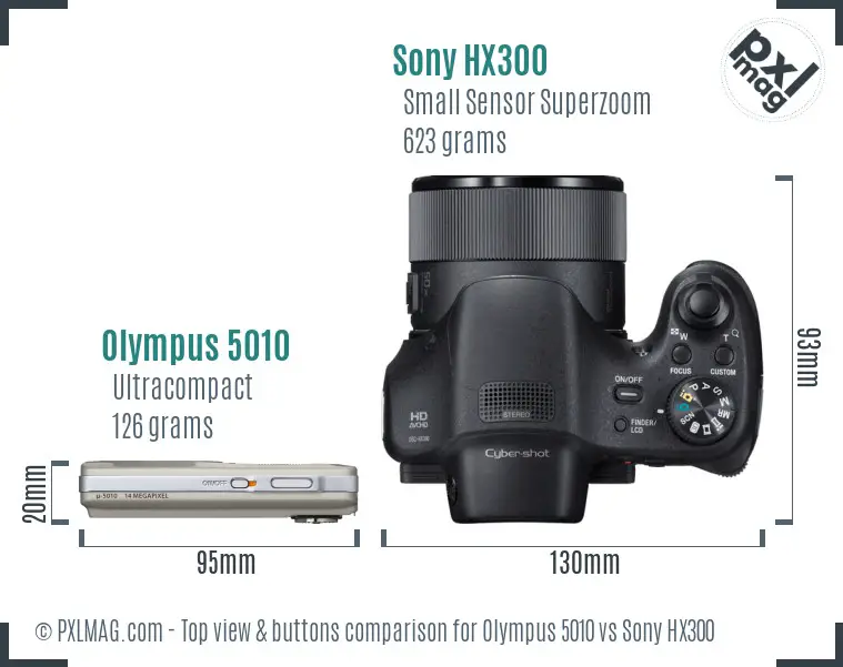 Olympus 5010 vs Sony HX300 top view buttons comparison
