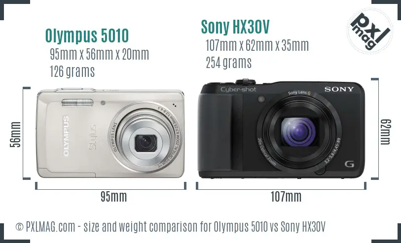 Olympus 5010 vs Sony HX30V size comparison
