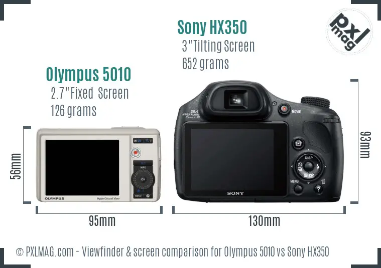 Olympus 5010 vs Sony HX350 Screen and Viewfinder comparison