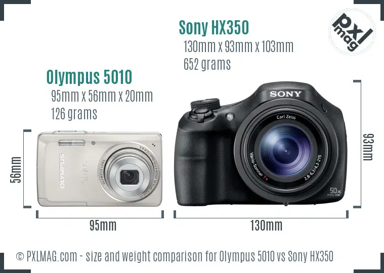 Olympus 5010 vs Sony HX350 size comparison