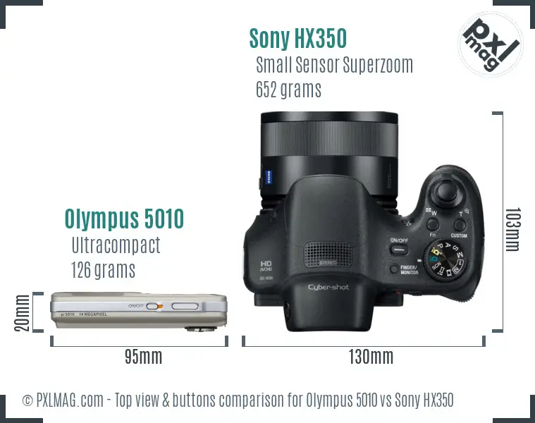 Olympus 5010 vs Sony HX350 top view buttons comparison