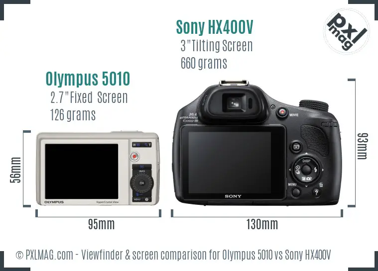 Olympus 5010 vs Sony HX400V Screen and Viewfinder comparison