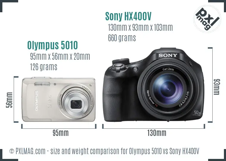Olympus 5010 vs Sony HX400V size comparison