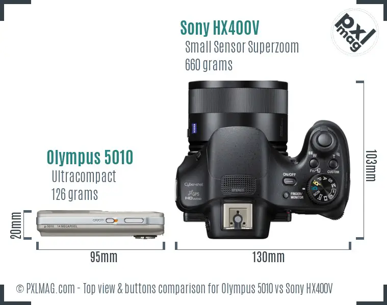 Olympus 5010 vs Sony HX400V top view buttons comparison
