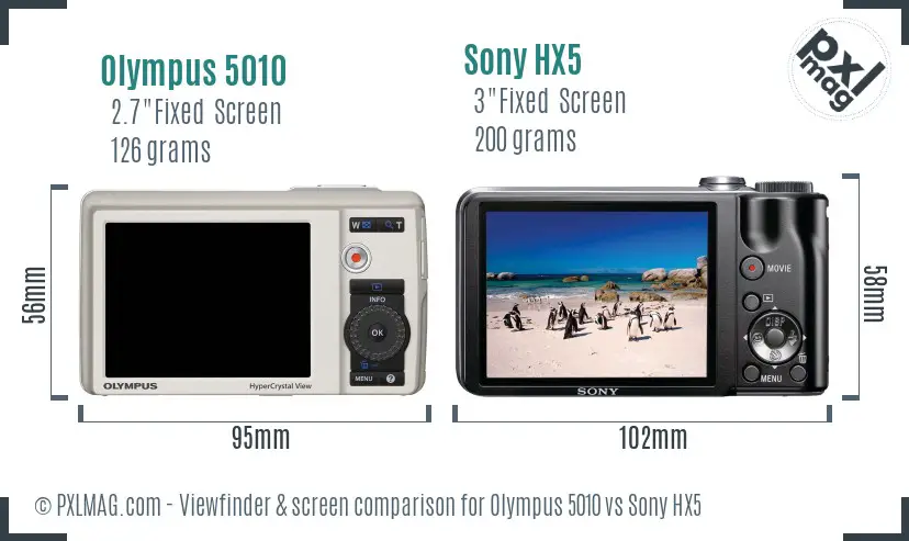 Olympus 5010 vs Sony HX5 Screen and Viewfinder comparison