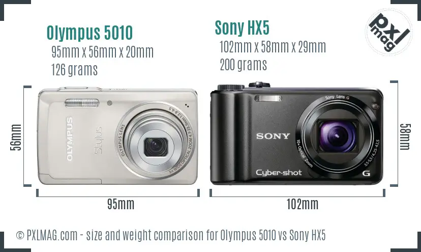 Olympus 5010 vs Sony HX5 size comparison