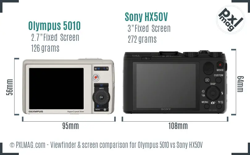 Olympus 5010 vs Sony HX50V Screen and Viewfinder comparison