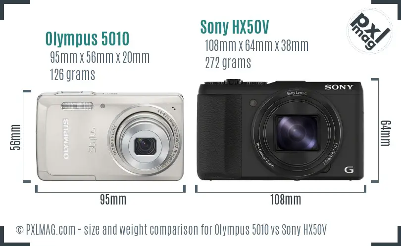 Olympus 5010 vs Sony HX50V size comparison