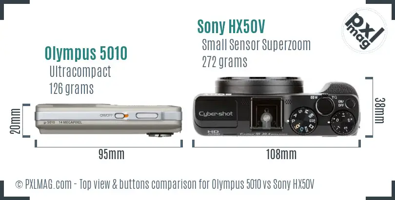 Olympus 5010 vs Sony HX50V top view buttons comparison