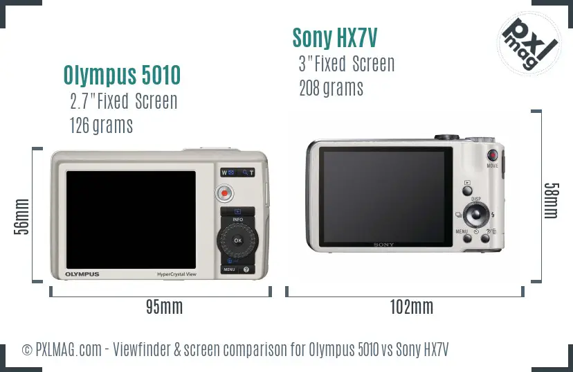 Olympus 5010 vs Sony HX7V Screen and Viewfinder comparison