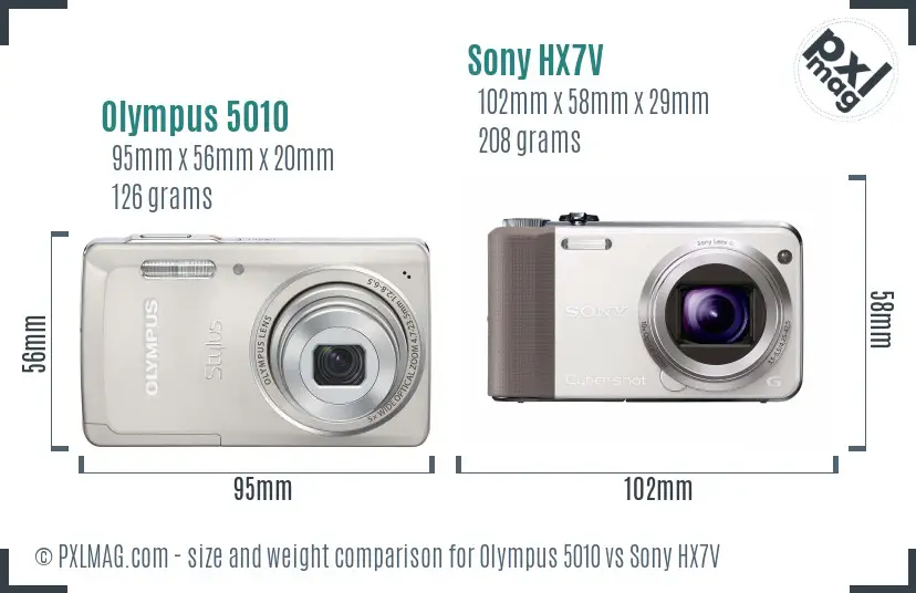 Olympus 5010 vs Sony HX7V size comparison