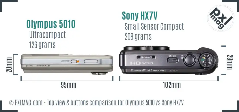Olympus 5010 vs Sony HX7V top view buttons comparison