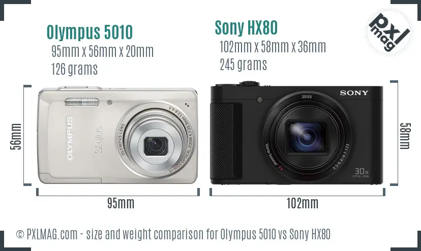 Olympus 5010 vs Sony HX80 size comparison