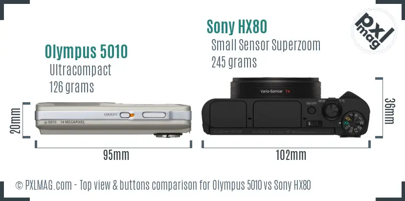 Olympus 5010 vs Sony HX80 top view buttons comparison