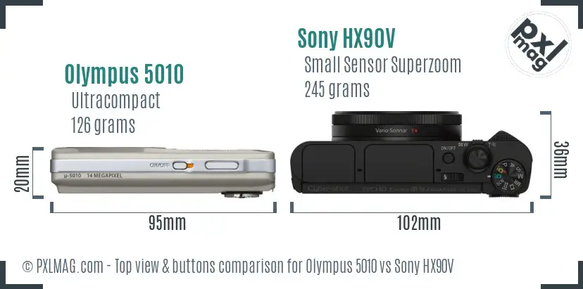 Olympus 5010 vs Sony HX90V top view buttons comparison