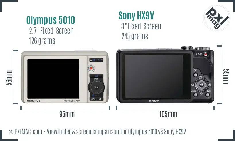 Olympus 5010 vs Sony HX9V Screen and Viewfinder comparison