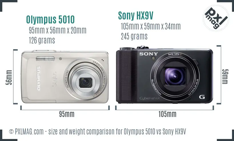 Olympus 5010 vs Sony HX9V size comparison
