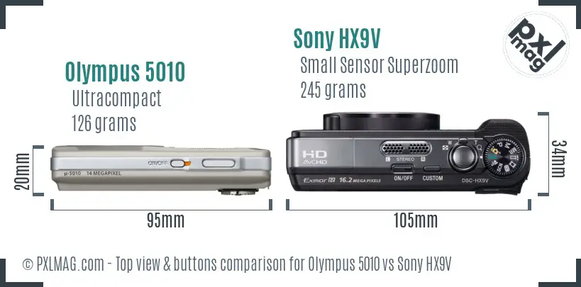 Olympus 5010 vs Sony HX9V top view buttons comparison