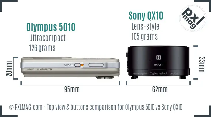 Olympus 5010 vs Sony QX10 top view buttons comparison