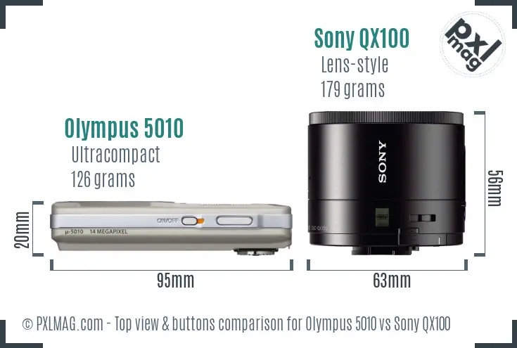 Olympus 5010 vs Sony QX100 top view buttons comparison