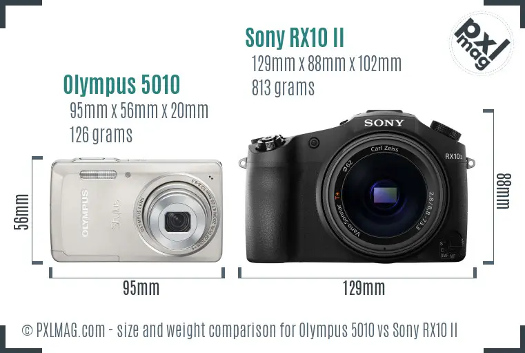 Olympus 5010 vs Sony RX10 II size comparison