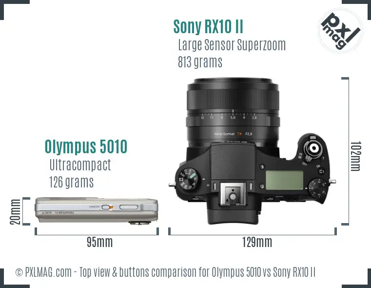 Olympus 5010 vs Sony RX10 II top view buttons comparison