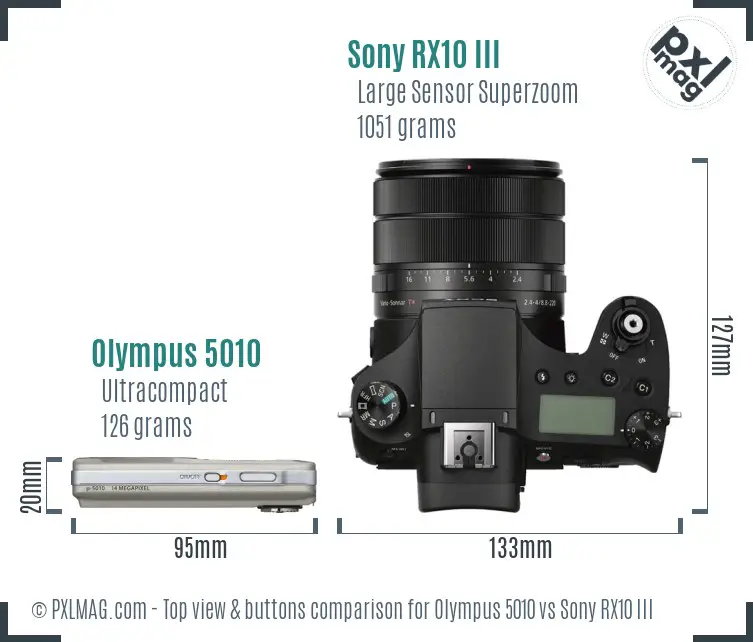 Olympus 5010 vs Sony RX10 III top view buttons comparison