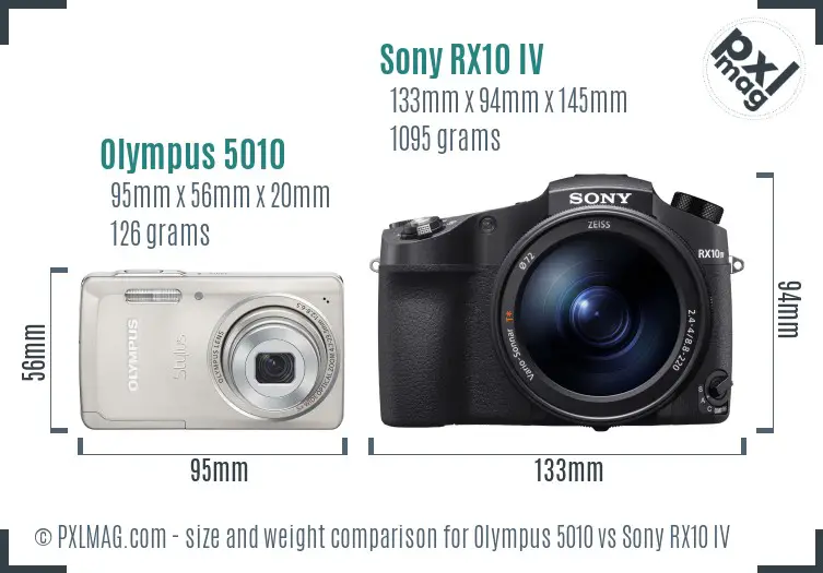Olympus 5010 vs Sony RX10 IV size comparison