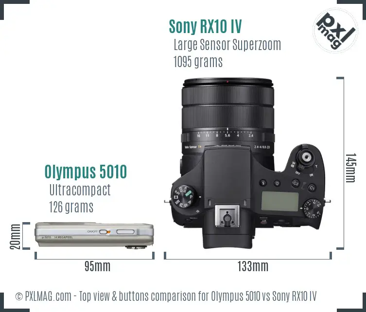 Olympus 5010 vs Sony RX10 IV top view buttons comparison