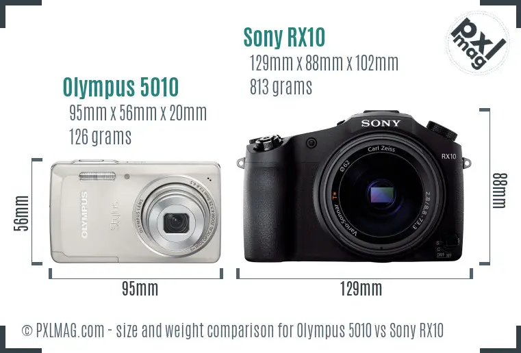 Olympus 5010 vs Sony RX10 size comparison