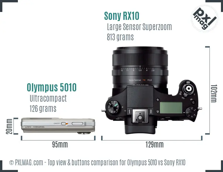 Olympus 5010 vs Sony RX10 top view buttons comparison