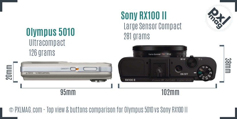 Olympus 5010 vs Sony RX100 II top view buttons comparison