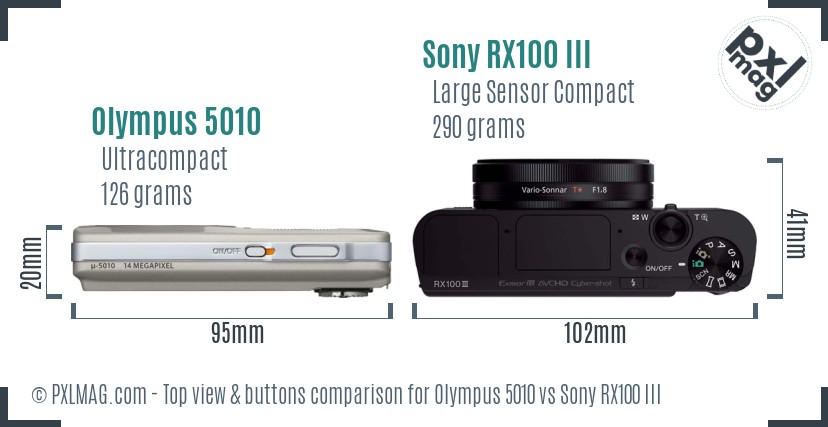 Olympus 5010 vs Sony RX100 III top view buttons comparison