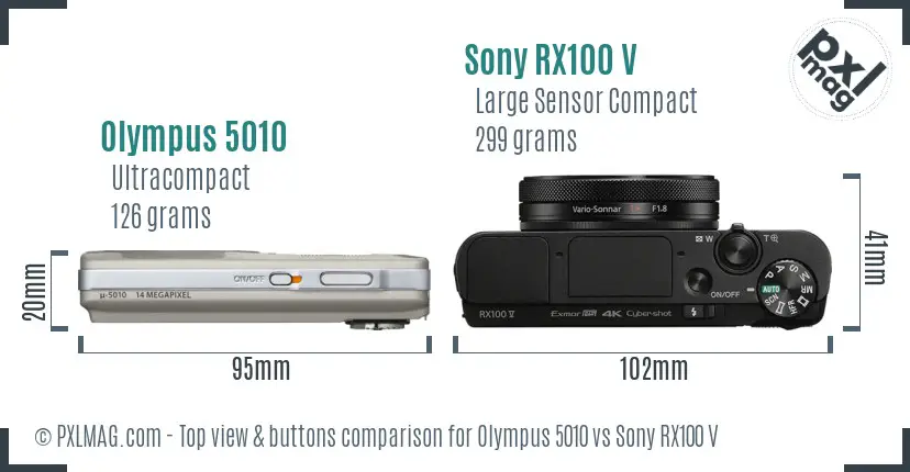 Olympus 5010 vs Sony RX100 V top view buttons comparison