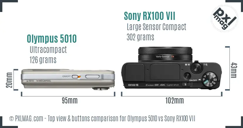 Olympus 5010 vs Sony RX100 VII top view buttons comparison