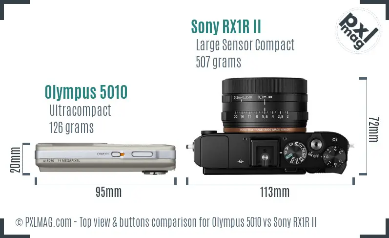 Olympus 5010 vs Sony RX1R II top view buttons comparison