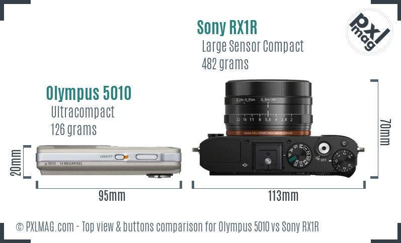 Olympus 5010 vs Sony RX1R top view buttons comparison