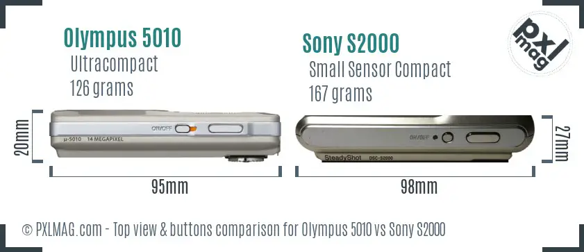 Olympus 5010 vs Sony S2000 top view buttons comparison