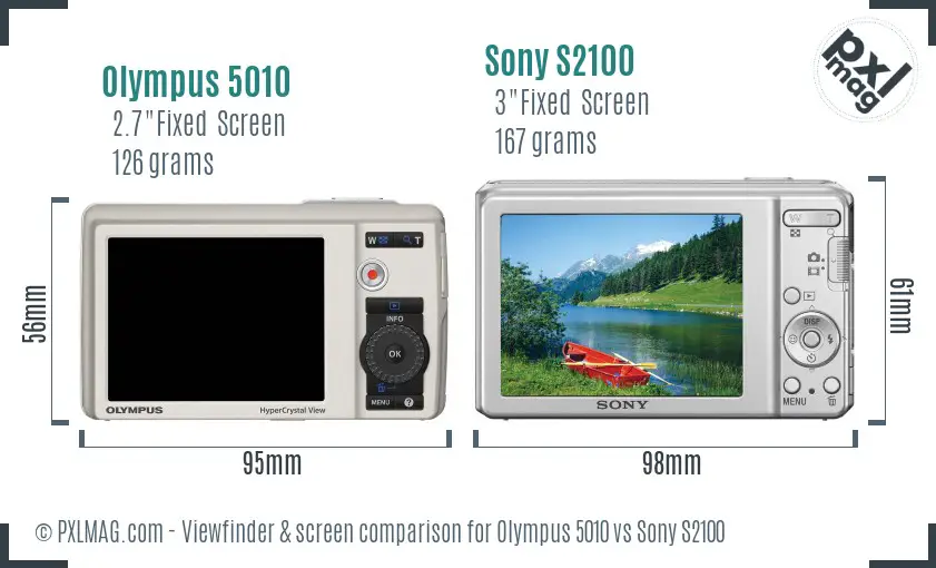 Olympus 5010 vs Sony S2100 Screen and Viewfinder comparison Olympus 5010 vs Sony S2100 Screen and Viewfinder comparison