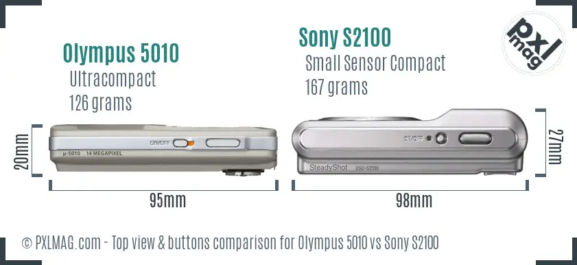 Olympus 5010 vs Sony S2100 top view buttons comparison Olympus 5010 vs Sony S2100 top view buttons comparison