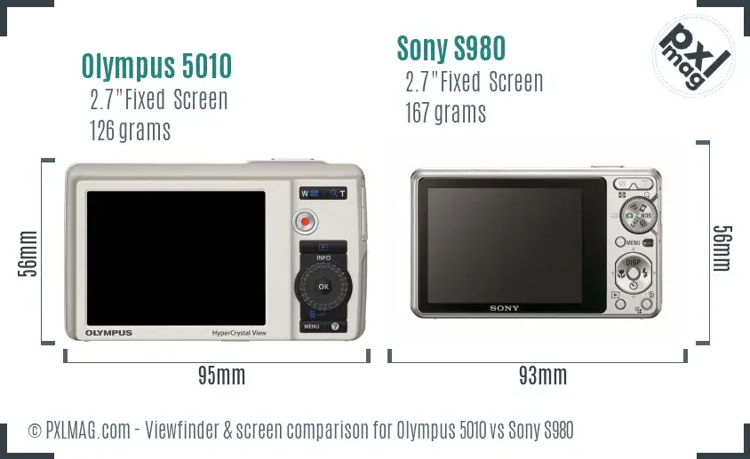 Olympus 5010 vs Sony S980 Screen and Viewfinder comparison