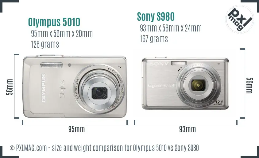 Olympus 5010 vs Sony S980 size comparison