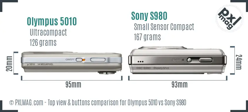 Olympus 5010 vs Sony S980 top view buttons comparison